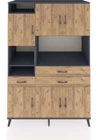 Resim Kronos Dolap 9 Raflı 3 Çekmeceli 6 Kapaklı 132x59x195 Antrasit-çam/çam Atlas Çam/atlas Çam 