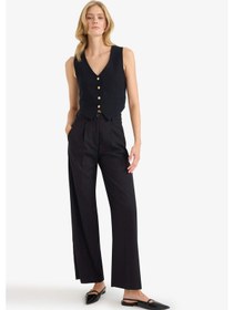 Resim DeFacto Crop V Yaka Keten Karışımlı Blazer Siyah Yelek C7798AX25SMBK81 