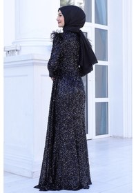 Resim Raika Moda Parıltılı Kol Tüy Detaylı Şura Tesettür Büyük Abiye Siyah 