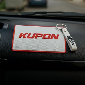 Resim TKY Tasarımı Kendin Yap Kupon Logolu Araç İçi Torpido Üstü Kaydırmaz Ped ve Anahtarlık Seti 