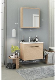 Resim Biani Fix Loft 75 Cm Banyo Dolabı,Seramik Lavabolu, Aynalı,Lavabo Dahil,Mdf,Aybe Bej 