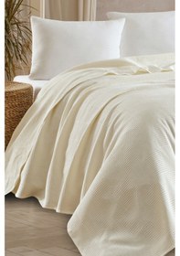 Resim Tek Kişilik %100 Pamuk Pike Örtü 160x230 Cm Karo Desenli Krem Weave Serisi Krem 