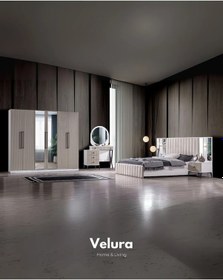 Resim Stil Kum Beji Yatak Odası Takımı Dolap + Şifonyer + Komodin + Karyola 