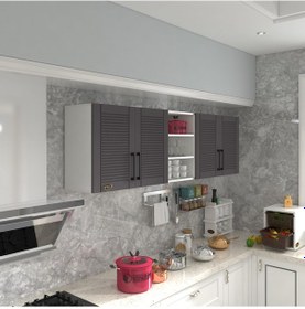 Resim Kenzlife Hazır Mutfak Dolabı Fasulye90 Gri Mod2 90 200 32 Mebran Kapak Suntalam Gövde Beyaz 