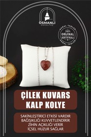 Resim OSMANLI DOĞAL TAŞ Sertifikalı Çilek Kuvars Doğaltaş Kalpli Kolye Ucu M438 