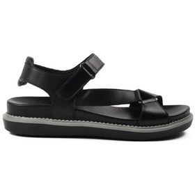 Resim Venüs Siyah Hakiki Deri Kadın Düz Sandalet Siyah 