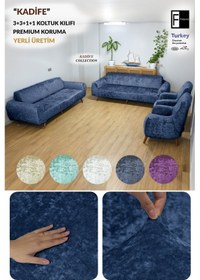 Resim Kadife 3 3 1 1 Petrol Mavi Lastikli Kanepe Örtüsü Lastikli Koltuk Örtüsü Koltuk Kılıfı Pembe 