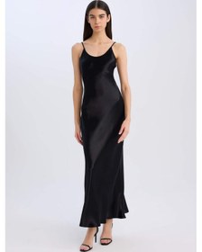 Resim DeFacto Slim Fit Dar Kesim Viskon Askılı Maxi Siyah Abiye Elbise E2977AX24WNBK81 