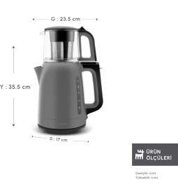 Resim Karaca Mega Tea 1501 Cam Çay Makinesi Space Gray 1500 W 