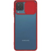 Resim Kzy Samsung Galaxy A12 Kapak Lensi Açılır Kapanır Kamera Korumalı Silikon Kılıf - Kırmızı 