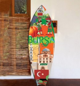 Resim Bursa Temalı Pleksi Dekoratif Sörf Tahtası – Duvara Asılabilir Şehir İkonik Tasarım Tablo - 50x150 Cm 