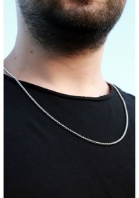 Resim Erkek Gri Örme Model Çelik Zincir Kolye 