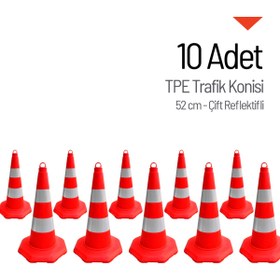Resim İleri Trafik 10'lu TPE Trafik Konisi Seti 52 cm Çift Reflektifli Trafik Dubası 
