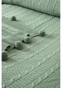 Resim Çift Kişilik Ponponlu Triko Örme Battaniye Mint Yeşili 