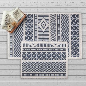 Resim Bluenity Marina Doğal Pamuk 2'li Banyo Paspası - Mavi - 60x100 cm + 50x60 cm 