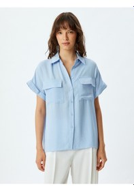Resim Koton Kısa Kollu Gömlek Kapaklı Cep Detaylı Rahat Kalıp Mavi 4sak60497pw Mavi 