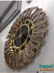 Resim Güneş Bronze Black Altın Siyah 85 Cm Dekoratif Aynalı Duvar Saati 