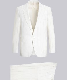 Resim Hatemoğlu Beyaz Slim Fit Sivri Yaka Çizgili Keten Casual Takım Elbise Beyaz 
