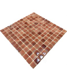 Resim MozaiKristaL Tüm Yüzeyler Için 25X25MM. Bakır Gülü, 31,5X31,5CM. Fileli Cam Mozaik 