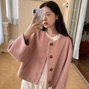 Resim Şık Küçük Rüzgarlı Tweed Ceket - Düğme Detayları ile Zarif Rahat Şık, Yuvarlak Yaka, Uzun Kollu, Düz Renk, Tüm Mevsimler için Kadınlar için Çok Yönlü Dış Giyim, Çok Yönlü Moda | Şık Rahat Stil | Dokulu Kumaş 