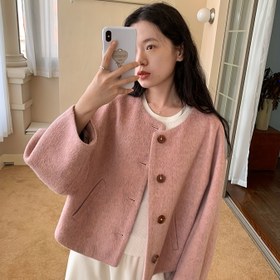 Resim Şık Küçük Rüzgarlı Tweed Ceket - Düğme Detayları ile Zarif Rahat Şık, Yuvarlak Yaka, Uzun Kollu, Düz Renk, Tüm Mevsimler için Kadınlar için Çok Yönlü Dış Giyim, Çok Yönlü Moda | Şık Rahat Stil | Dokulu Kumaş 