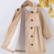 Resim Kız Çocukları Sonbahar Kış Günlük Moda İki Sırada Düğmeli Kalın Trençkoak, Şilte Orta Boy Flanel Islak Ceket 