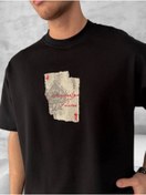 Resim moda wanilia Ön Ve Arka Baskılı Oversize Bisiklet Yaka T-shirt - Siyah 