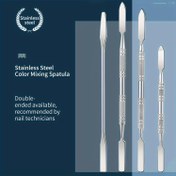 Resim Paslanmaz Çelik Makyaj Spatulası Takım Seti 4 Parça, Çift Taraflı Kozmetik Karıştırma Paleti Çubukları, Kokusuz Oje Jeli, Fondöten ve Ruj Karıştırma Çubukları, Dayanıklı ve Paslanmaz Güzellik Araçları 