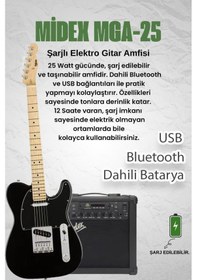 Resim Midex TLX - 50BK - 25AMP Tele Kasa Maple Klavye 2 Single - Coil 25W Amfili Elektro Gitar 