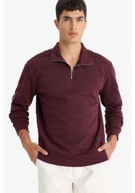 Resim Defacto Regular Fit Dik Yaka Yarım Fermuarlı Basic Düz Sweatshirt X7405az25aubr150 Bordo 