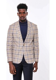 Resim Wessi Ekose Desenli Slim Fit Kahverengi Mavi Erkek Ceket - Wessi Kahverengi - Mavi 