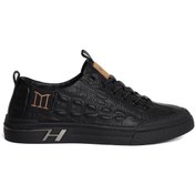 Resim Guja Hakiki Deri Kabartma Yan Detaylı Siyah Erkek Sneaker 