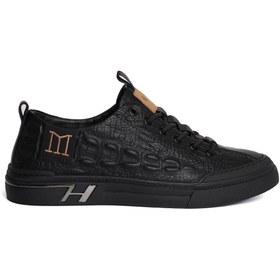 Resim Guja Hakiki Deri Kabartma Yan Detaylı Siyah Erkek Sneaker 