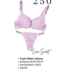 Resim Tılsım Lingerie Murays Kadın 3lü Taşlı Mikro Sütyen Takım Gri/siyah/pembe 