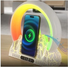 Resim newdaki Smart Light Bluetooth Hoparlör 15W Kablosuz Hızlı Şarj LED Gece Lambası Alarm Özel Asistan 