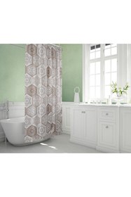 Resim Tropikhome Su Geçirmez Banyo Perdesi Kahve Dantel Desen Duş Perde Yüksek Kalite Küvet Perdesi 180x200cm 