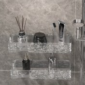 Resim 1 Adet Şık Kabartmalı Duvara Monte Banyo Depolama Rafı - Deliksiz, Dayanıklı Plastik Organizatör İki Raf ile Kozmetik, Şampuan, Havlular İçin - Modern Mermer Banyolar İçin Mükemmel, Banyo Organizatörü|Şık Modern Raf|Dekoratif Organizatör, Banyo Organizatörleri ve Depolama 
