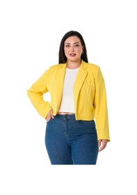 Resim Disentis Büyük Beden Süs Cepli Vatkalı Astarsız Kısa Sarı Ceket-Sarı 