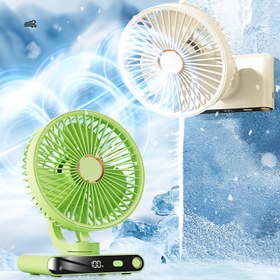 Resim Taşınabilir Şarj Edilebilir Fan, 2000mAh Pil, 5 Ayarlanabilir Hız, Gece Işığı ve Dijital Ekran - Ev, Ofis veya Açık Hava Kullanımı için 90° Ayarlanabilir Yükseklik 