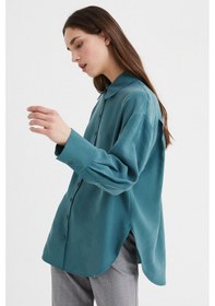Resim Yeşil Oversize Modal Gömlek Yeşil 