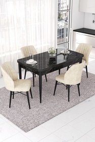 Resim Canisa Concept Nef Serisi 70x114, Açılabilir Mdf Mutfak Masa Takımı, Barok Ahşap Desen Masa -6 Cappucino Sandalye 