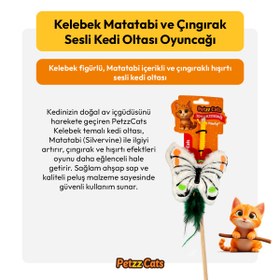 Resim PetzzCats Kelebek Matatabi ve Çıngırak Sesli Kedi Oltası Oyuncağı Beyaz 42 Cm 