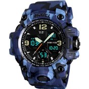 Resim Folinda Skmeı Erkek Spor Saati: Çift Hareketli Kuvars+dijital , Çift Zaman, Tarih, 5atm Su Geçirmez, Işıklandırmalı, Mavi Kamuflaj Çok Renkli 