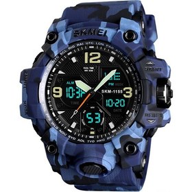 Resim Folinda Skmeı Erkek Spor Saati: Çift Hareketli Kuvars+dijital , Çift Zaman, Tarih, 5atm Su Geçirmez, Işıklandırmalı, Mavi Kamuflaj Çok Renkli 
