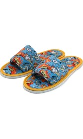 Resim Chochili Erkek Mavi Bomba Desenli Önü Açık Yumuşak Tabanlı Ev Terlik 