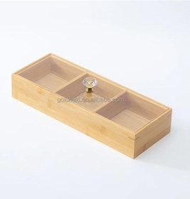 Resim Qerhome Bambu 3 Bölmeli Çerezlik - Kahvaltılık Akrilik Kapaklı Bambu 