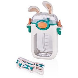 Resim Diller Tavşan Kulaklı Pipetli Tritan 400 ML Beyaz Su Matarası 