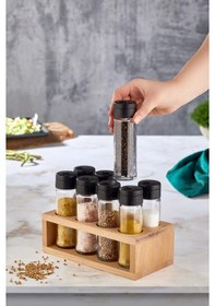 Resim Lima 8li Baharatlık Seti Ahşap Stantlı Baharatlık Siyah Kapaklı 