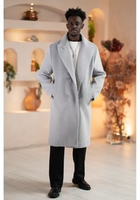 Resim Akçaylar İtalyan Geniş Yaka Oversize Bol Kesim Salaş Uzun Kaban Gri 