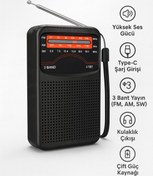 Resim Voltico Taşınabilir 3 Bant Radyo – J-167 Modeli,Kulaklık Girişli, Type-C Şarj Girişli 